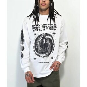 Dravus White Long Sleeve Graphic T-Shirt Feel Free Be Free M Streetwear